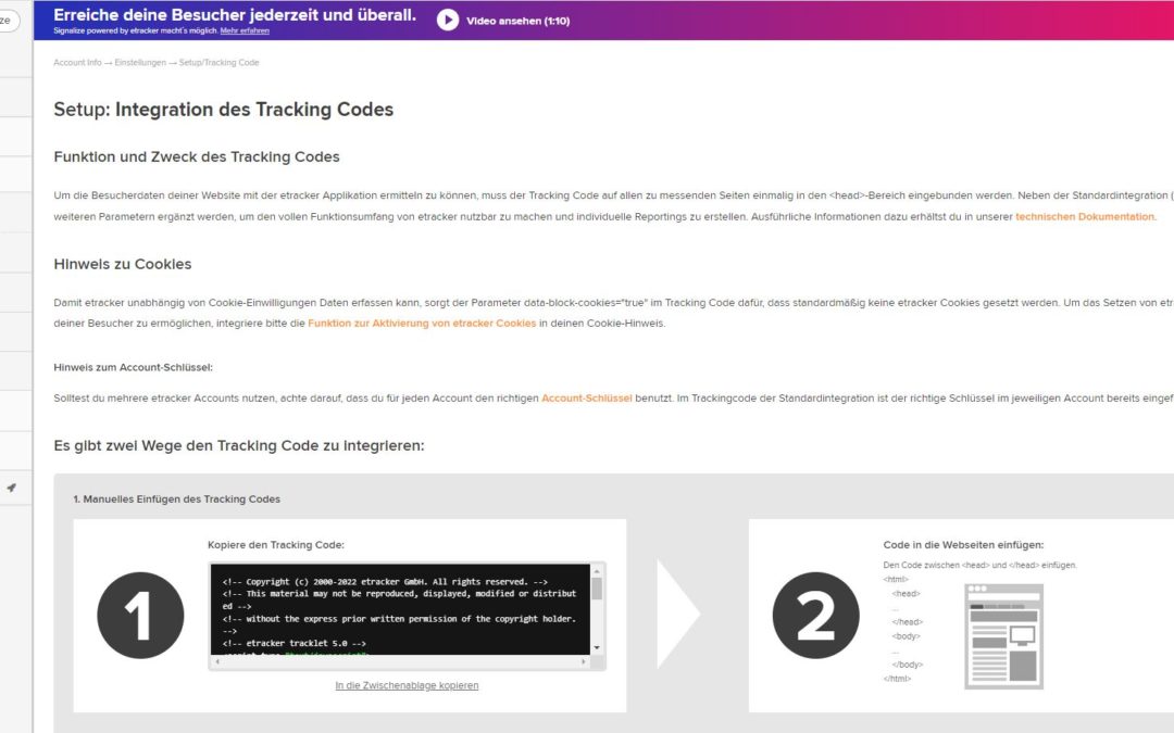 etracker Standard-Konfiguration: Basis-Integration des etracker Tracking Codes